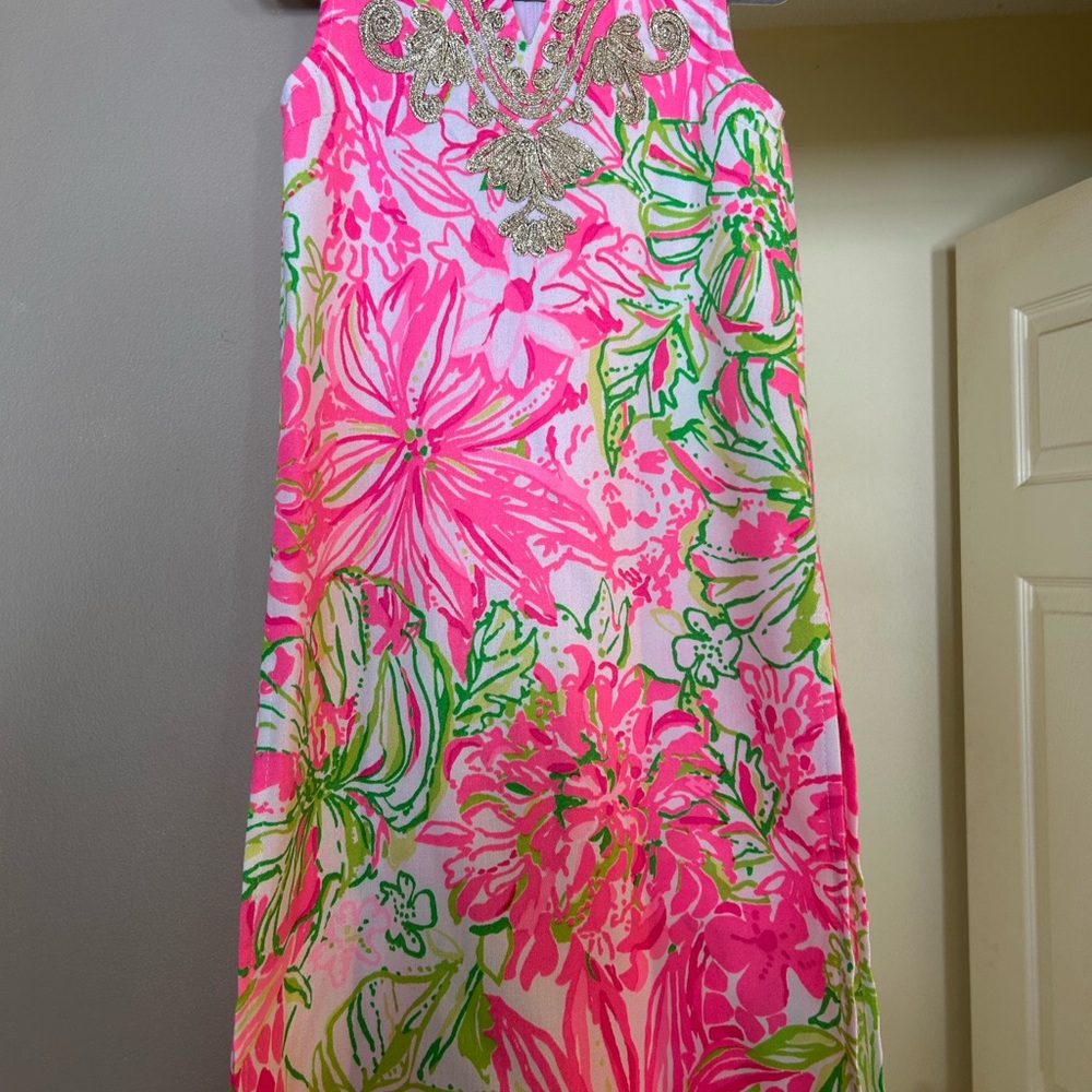Lilly Pulitzer - kids Floral Sleeveless Dress with Silver Embellishments
